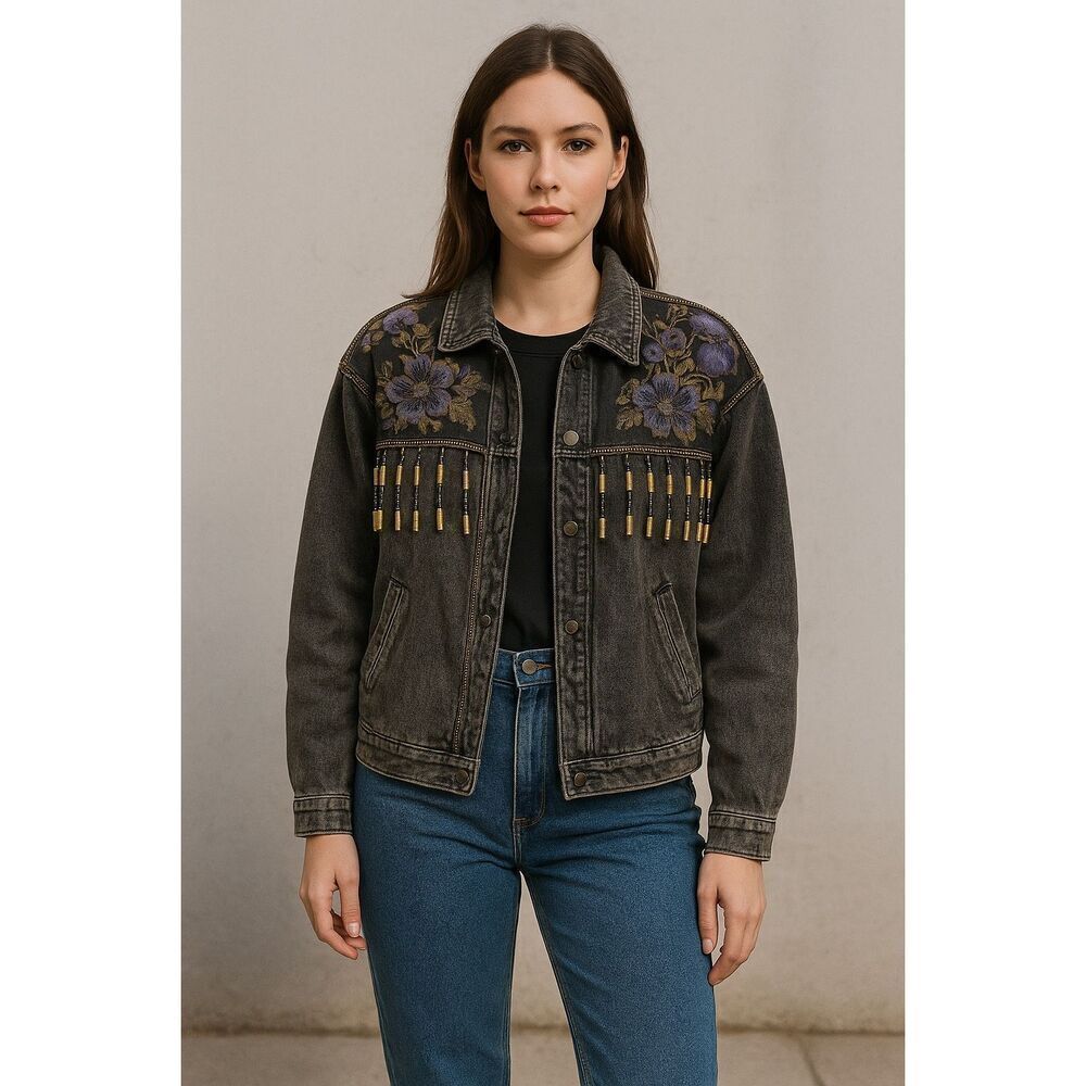 Vintage Embellished Western Denim Jacket Size Large